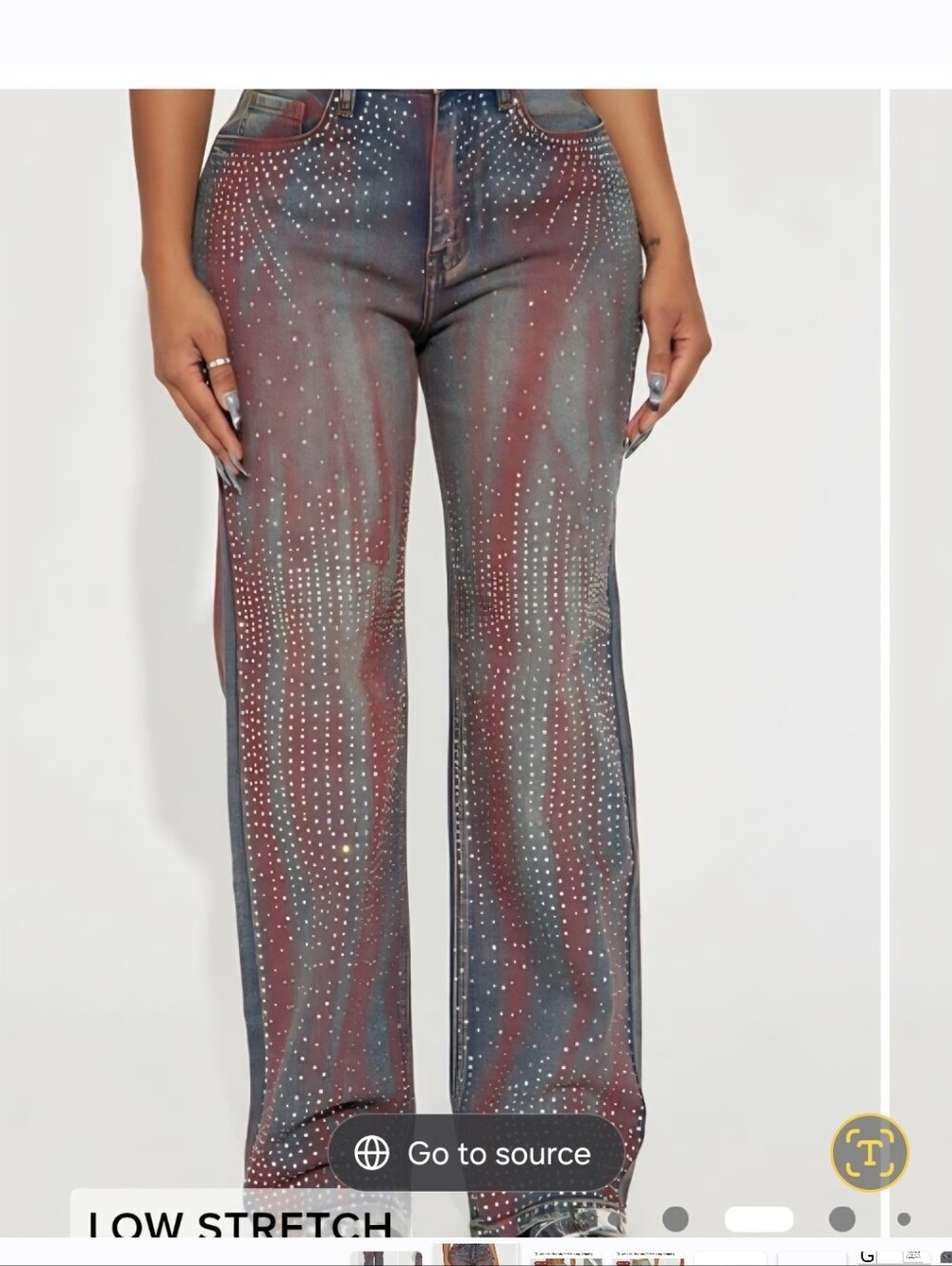 Fashion Nova Red-Striped Studded Straight Leg Jeans.